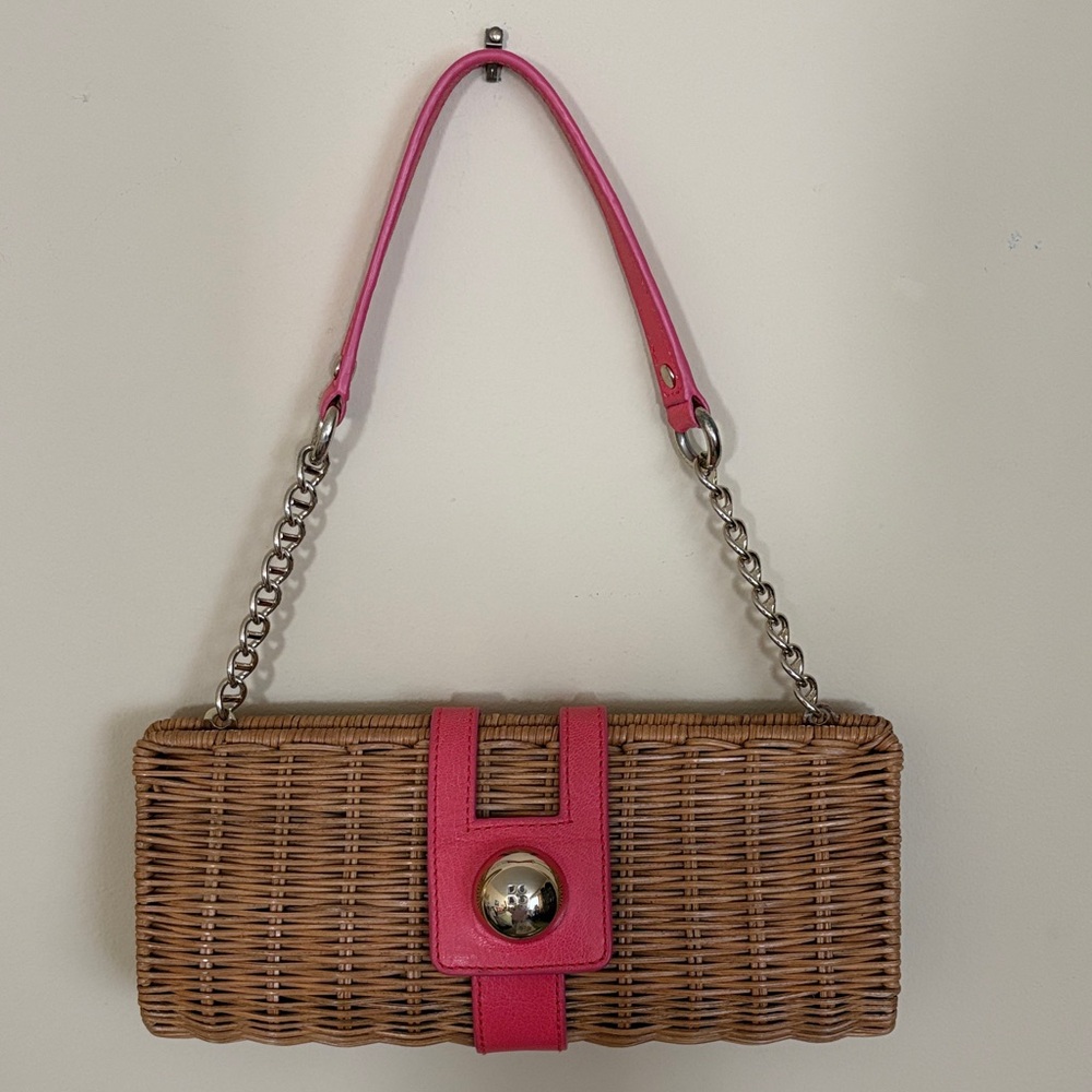 Kate Spade Chic Pink and Brown Woven Clutch